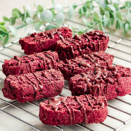 Vegan and Gluten-free pink biscotti with flaxseed for good gut health 